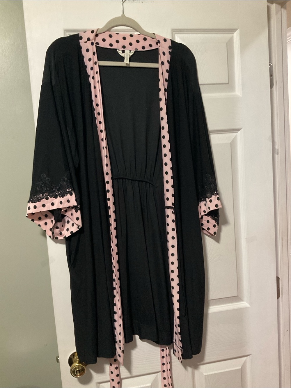 Soma Black Robe with Pink Polka Dot Trim